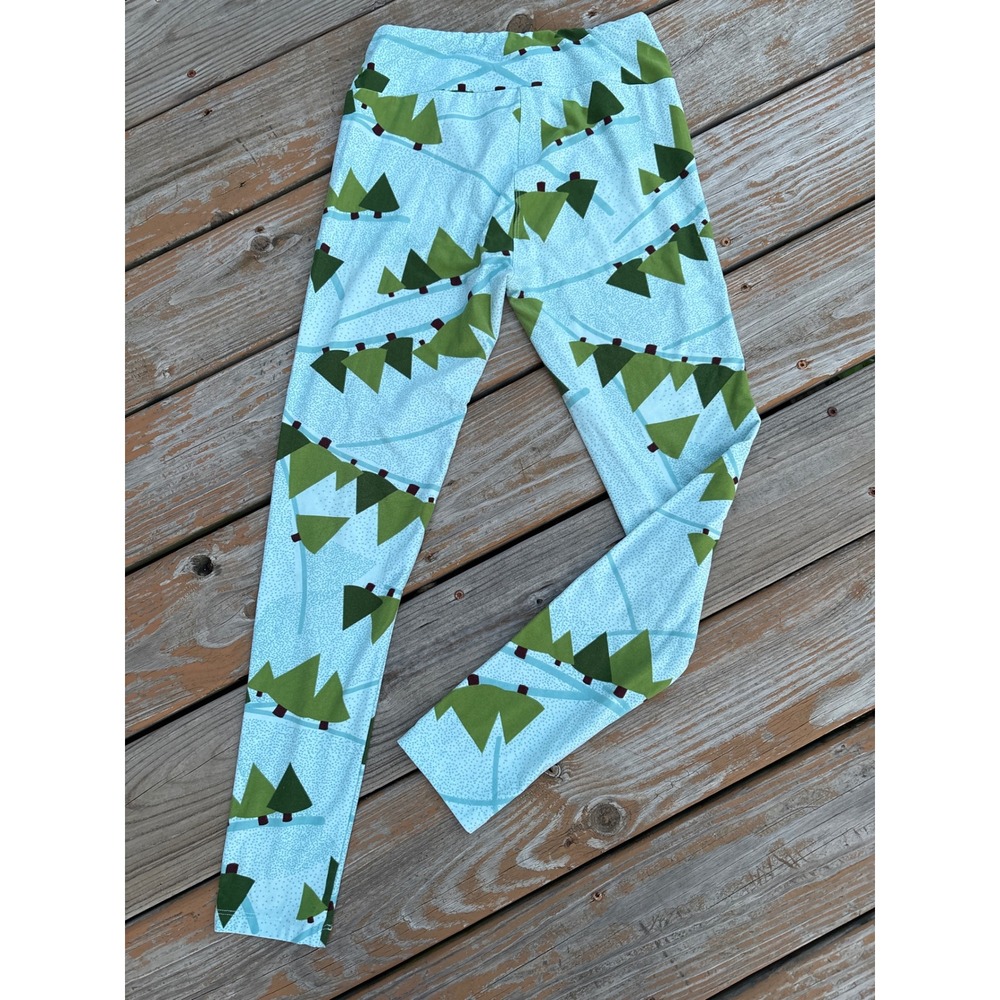 LuLaRoe One Size OS Leggings Blue Green Pine Tree Winter Forest Print Yoga Waist